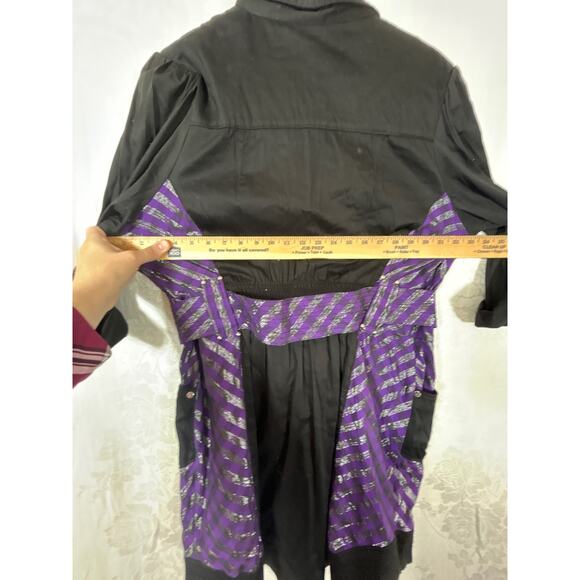 Coogi Shirt Dress 2X Black Purple Silver Belted Studded Logo Smocked Waist Y2K - Picture 14 of 16